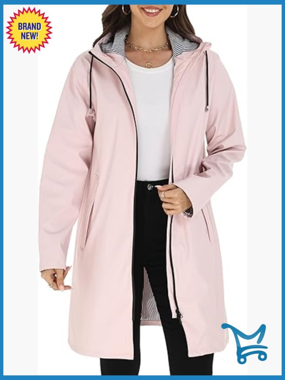 Long Raincoat Waterproof Hooded Lightweight Windbreaker Trench Coat - Picture 1 of 7